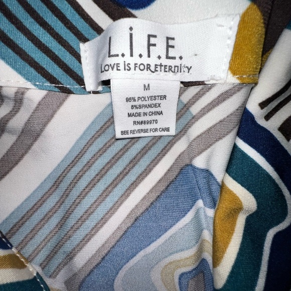 L.I.F.E. Love Is For Eternity 90s Y2K Retro Swirl Print Blouse Top Size M - Picture 10 of 12